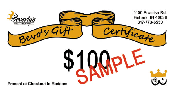 $100 Gift Certificate for Beverly's Pet Resort - Delivered Via Email